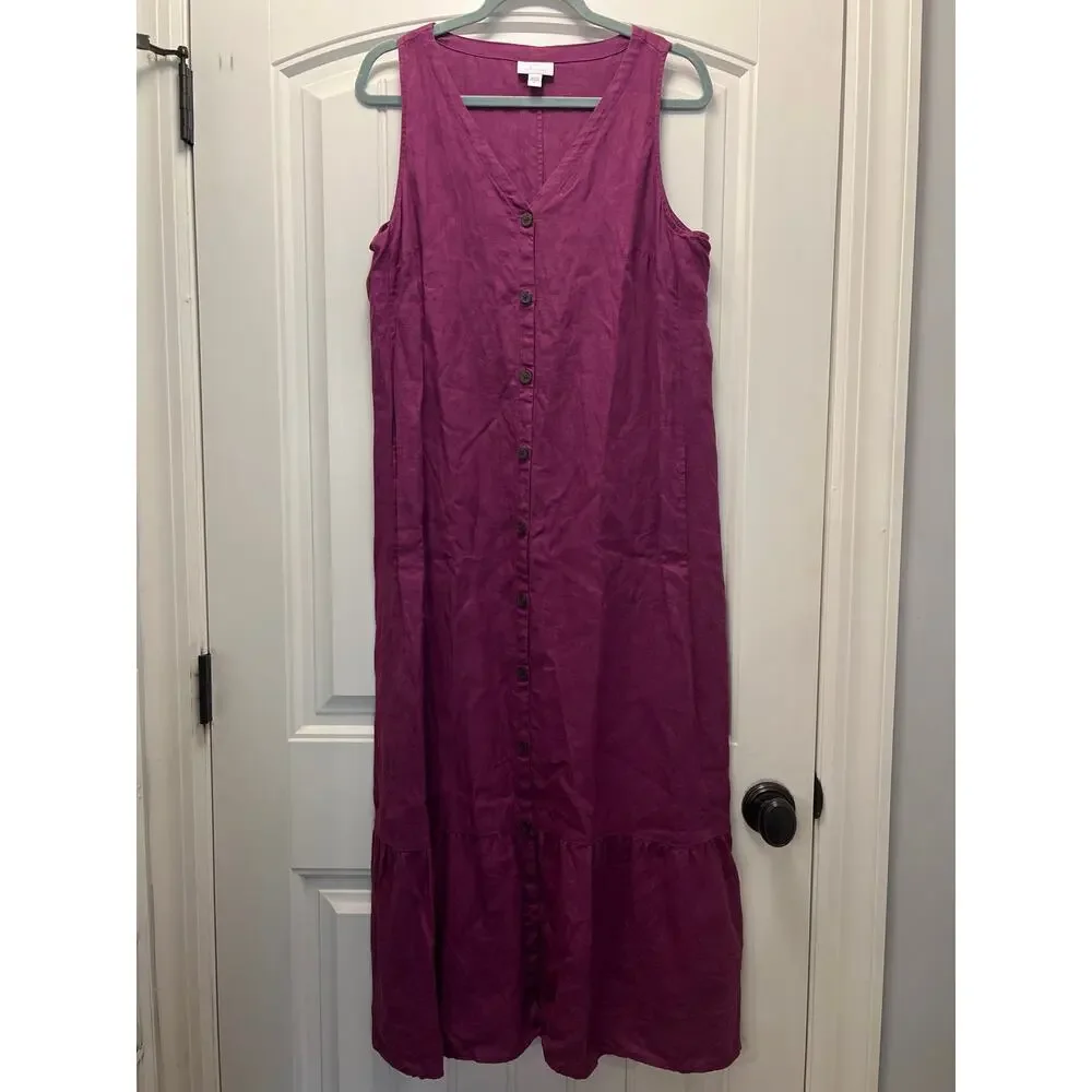 J. Jill Women’s Love Linen Sleeveless Boho Button Front Maxi Dress Size M Purple - Picture 2 of 5